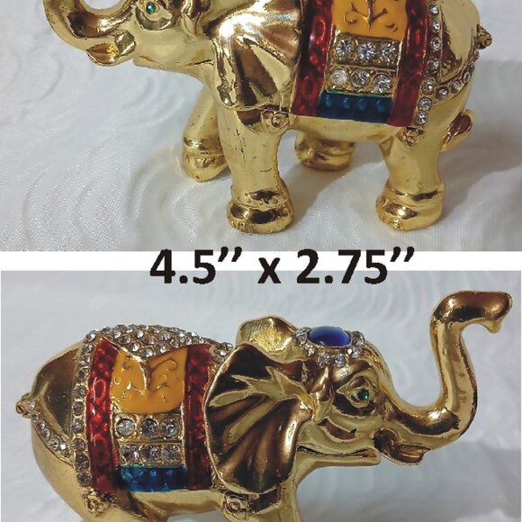 Beautiful 3 piece Qifu Brass Elephant Figurine Trinket Gift Box - Picture 5 of 5